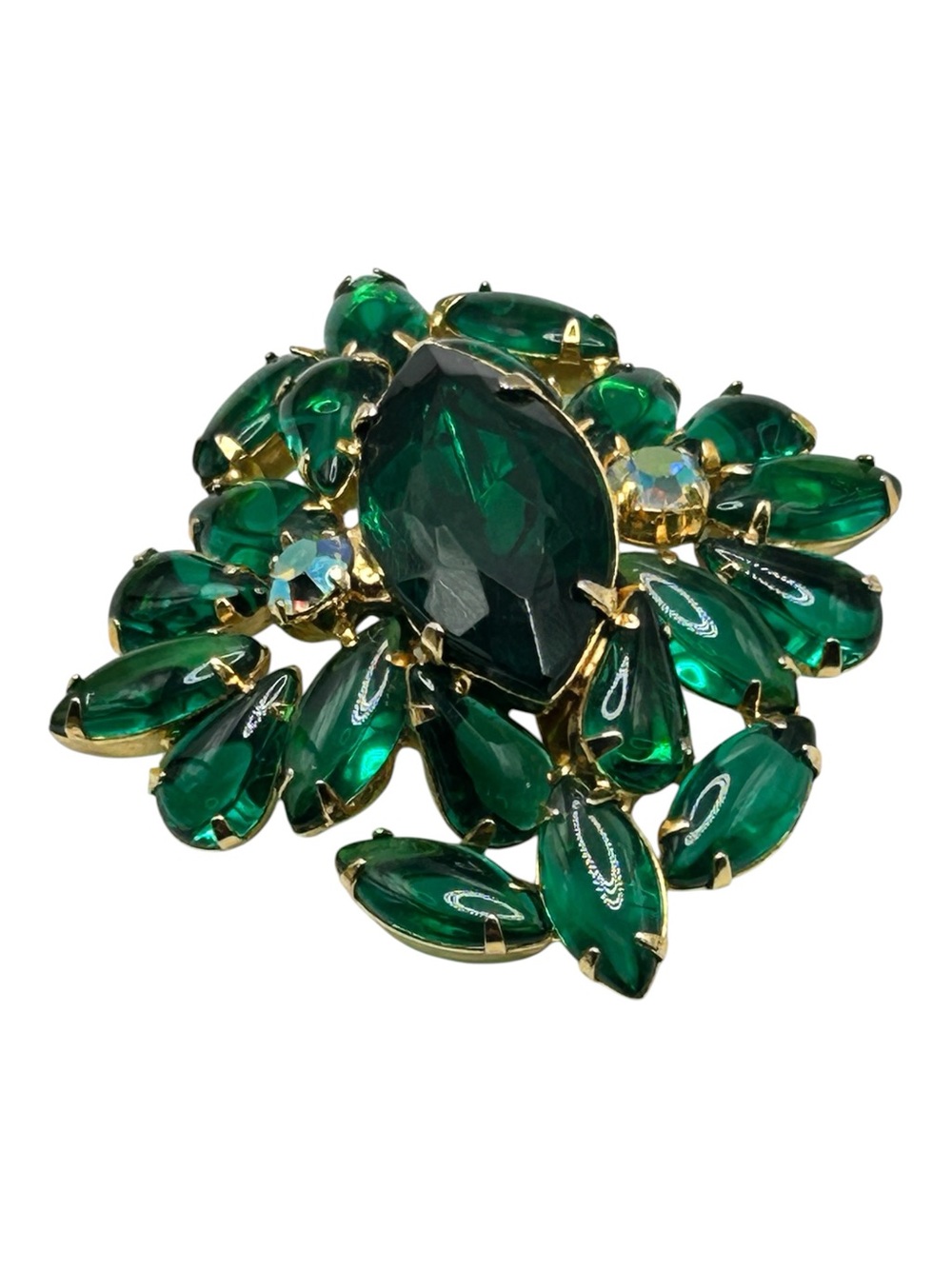 Vintage Teal Green Glass Cabochon Brooch